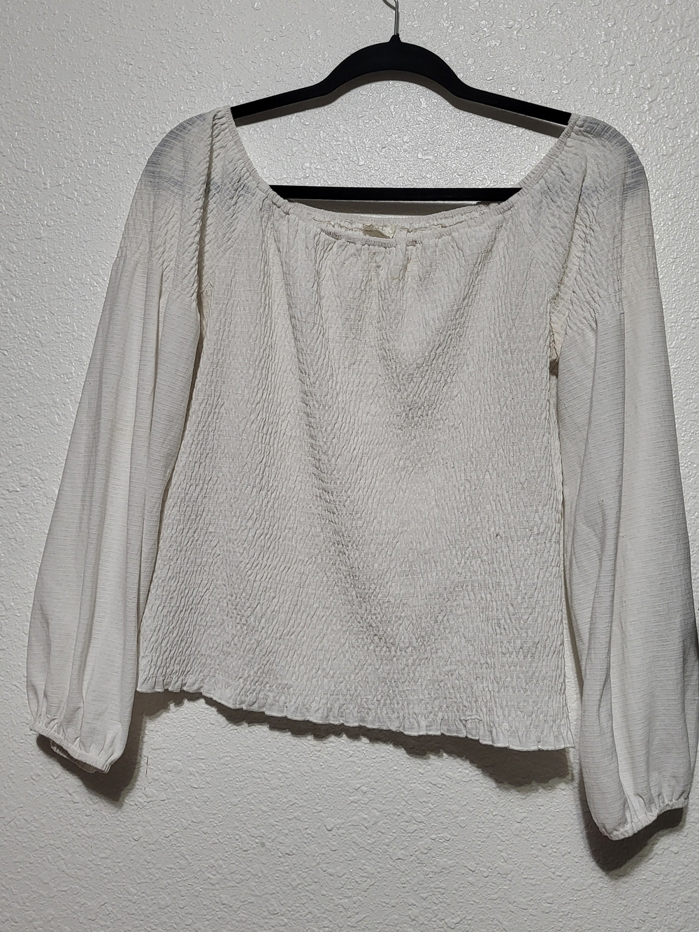 Easel, Cream Smocked Peasant Blouse with Long Sleeves